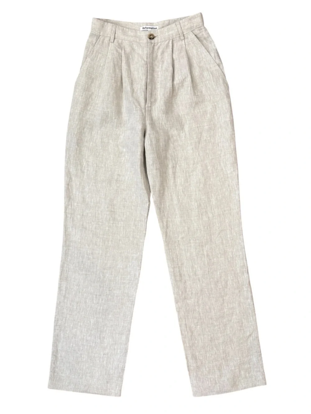 Reformation Mason 100% Linen Pants Size 2 Oatmeal Pleated Wide Leg Trouser